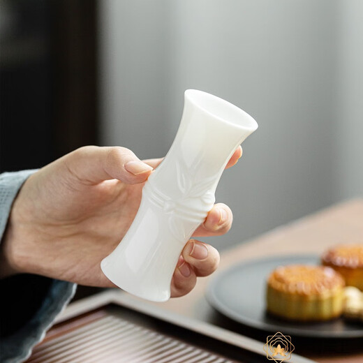 OQB Dehua white porcelain wine set infers other things wine glass mutton fat jade bamboo section one-cup ceramic creative white wine cup Fenjiu bamboo wine divider