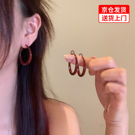 Miao Yijia Earrings for Women 2025 New Earrings Red Alloy Earrings for Round Faces and Big Faces Suitable for Temperament New Year Gifts Ancora Red Earrings 3cm