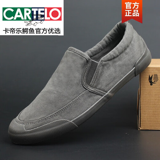 Cartelo Chaussures masculines européennes et américaines Retro Lazy Chaussures Chaussures en toile pour hommes avec un pied bas de chaussures de tissu décontracté estivales et tendance polyvalente M7716 Gray 41