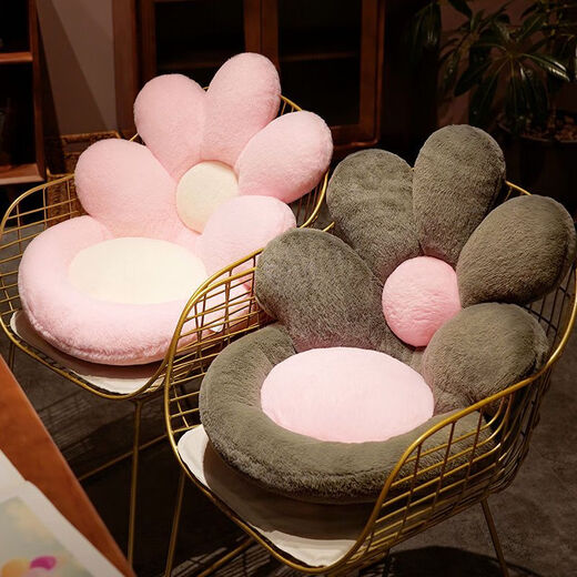 Feather pocket flower seat cushion butt cushion office sedentary chair cushion backrest all-in-one student dormitory floor butt cushion white flower anti-rabbit plush 50*50cm non-slip and comfortable