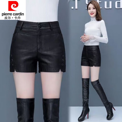 皮尔卡丹（pierre cardin）23年新款时尚秋冬韩板高腰外穿显瘦加绒pU皮裤皮短裤女外穿靴裤女 9929加绒款 高品质+吊坠 2XL 建议115-120斤