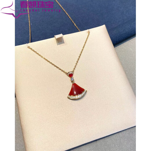 Fat Donglai's same style 18k gold mini skirt pendant necklace women's carnelian white mother-of-pearl malachite clavicle chain rose rose gold red agate skirt
