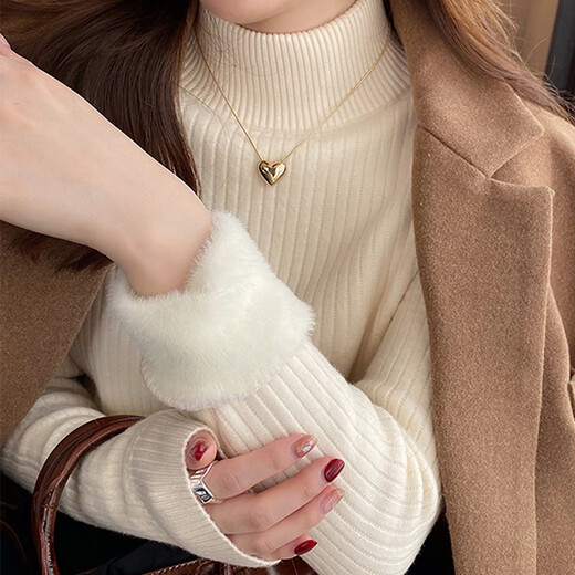 Yu Zhaolin half turtleneck plus velvet knitted bottoming shirt for women, one-piece velvet inner layer, autumn and winter velvet thickened sweater top