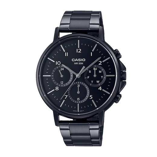 Casio (CASIO) watch business Black Warrior three-eye six-pin steel band fashion waterproof examination watch men's watch gift for boyfriend MTP-E321B-1AVDF