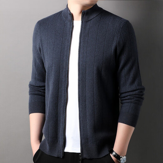 Hengyuanxiang reiner Wollpullover Männer-Stand-Alone-Kragen Jacke Frühling und Herbst Pure Wolle Hochfarbigem, vielseitigen, vielseitigen Männer-Strick-Strickjacken schwarz l 175/50/110