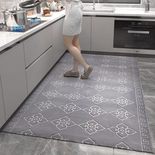 Xuxian door mat door mat entry door carpet foot mat kitchen non-slip and oil-proof household long strip absorbent mat stain-resistant brown stripes 50*120 2 pieces cm L-shaped kitchen