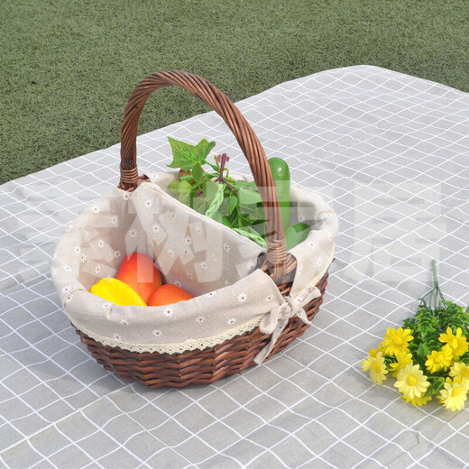 Sushu Home Covered Towel Basket with Cover and Partition Willow Rattan Picnic Basket Shopping Gift Basket Hotel Property Haidilao Towel Cleaning Basket Brown Linen Large Size