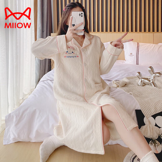 猫人（MiiOW）秋冬纯·棉孕·妇待产睡裙春秋加厚11月份12进产房内检宽松月子裙 SY-2694#带胸垫 3XL【建议体重148-180斤】