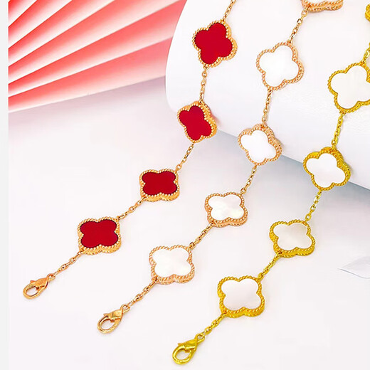 OINE 18K gold four-leaf clover five-flower bracelet 15mm large flower rose gold 2025 gold bracelet au750 18K gold rose gold red agate