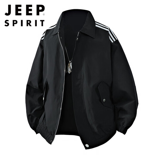 JEEP SPIRIT2025 Spring, Autumn and Winter New Lapel Burgundy Jacket Men's Loose Couple Coach Jacket Pilot Jacket Large Size Plus Size Men's Clothing-Burgundy 2XL