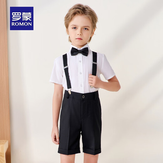 Romon boys dress summer children's graduation performance suit kindergarten overalls flower girl black suit 150