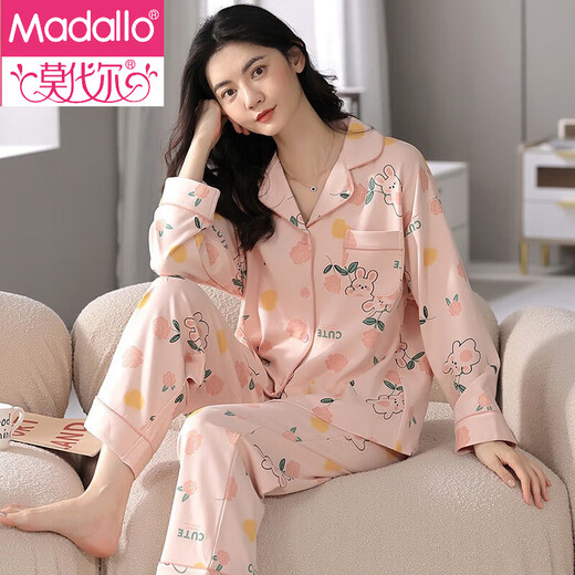 Pajama de algodón puro de marca modal para mujeres en mangas largas de primavera y otoño se puede usar algodón de algodón lindo gran tamaño fuera del hogar traje de ropa para el hogar