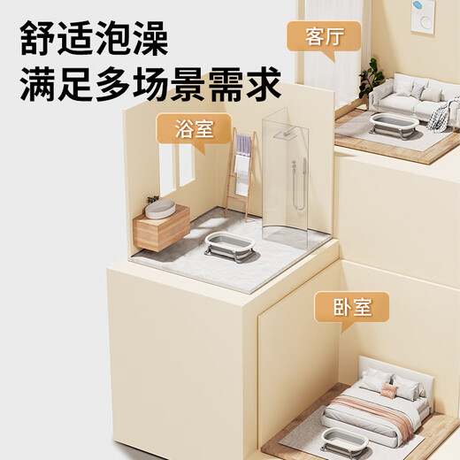 日康（rikang）婴儿洗澡盆折叠盆儿童浴盆 可配浴床浴垫浴网 X1033-3 雾蓝
