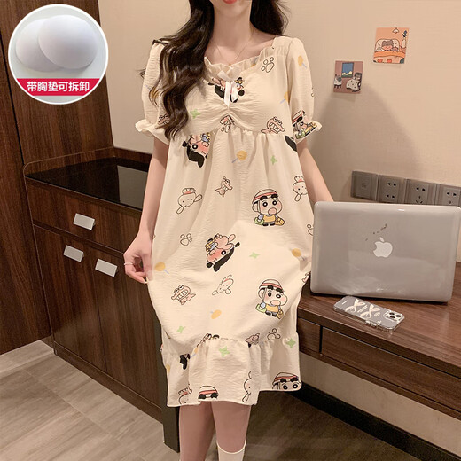 
Cat Man (MiiOW) nightgown with chest pad for women in summer pure cotton short sleeves 2024 new cartoon cute Yugui dog large size pajamas home clothes QS-9871# blue Pacha dog [removable chest pad M [recommended weight 80-100 Jin [Jin equals 0.5 kg]]