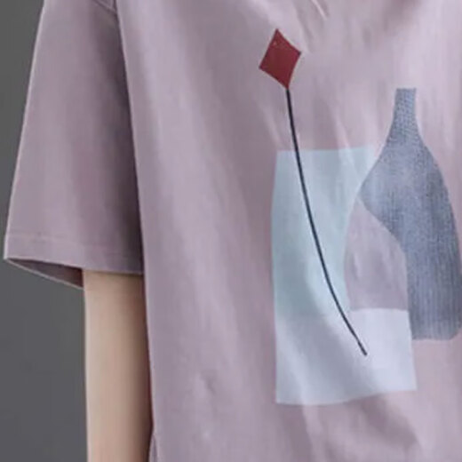 Algodón y ropa de lino Zimu 2025 Ropa de primavera y verano para mujeres, camiseta de manga corta retro estampada literaria suelta y delgada top 9894 Purple XL (recomendado 125-135Jin [Jin iguala 0.5 kg])
