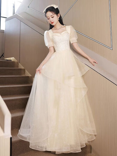 Hanyu annual meeting dress for women 2024 new style can be worn in daily life champagne color evening dress skirt high-end niche high-end sense graduated into champagne color S