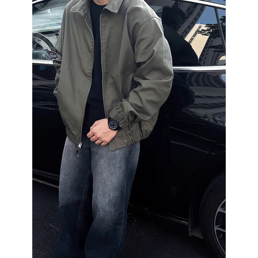 Shelley Jones military green cleanfit jacket men's autumn workwear trendy brand high-end casual pilot top XZ501-1-JK2416 military green XL recommended 125-145Jin Jin equals 0.5 kg