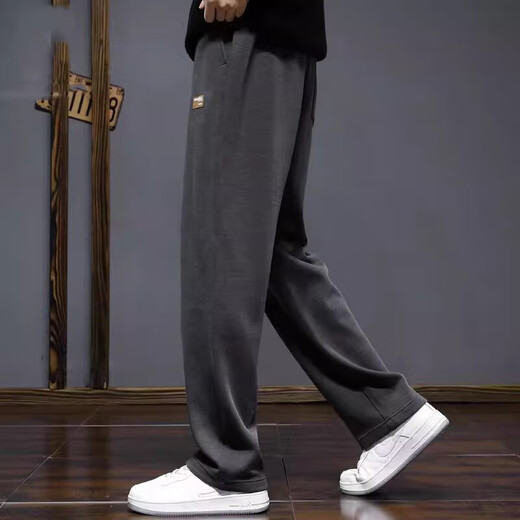 Kuraishi Kazuki trendy brand casual vertical straight sweatpants men's autumn and winter sports 2025 new loose plus velvet wide-leg floor-length trousers green XL