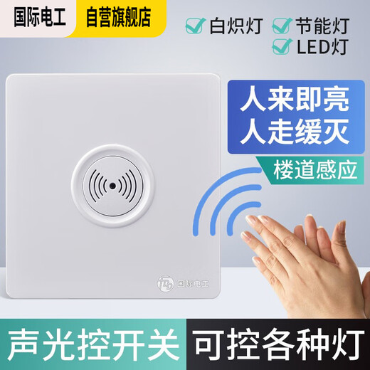 International Electrician (FDD) Type 86 switch panel concealed induction sound and light control switch 220v corridor sound and light control delay white-200W-second line sound and light control switch