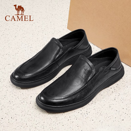 Camel (CAMEL) men's shoes autumn and winter genuine cowhide shoes breathable business casual shoes high-end slip-on middle-aged dad leather shoes G13S155102 black 43