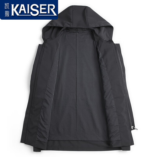 凯撒（KAISER）银蓝水貂内胆派克服男貂皮大衣连帽尼克服整貂皮草风衣干部外套冬 黑色银蓝（袖子加水貂） 175/XL 适合体重130-145斤