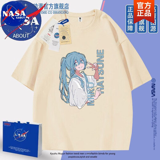 НАСА Об аниме-брендовом футболке Hatsune Miku Loose INS Пары с короткими рукавами милый универсальный хлопок для мужчин и женщин White-N1506-Hatine Miku 3XL (подлинное высокое качество)