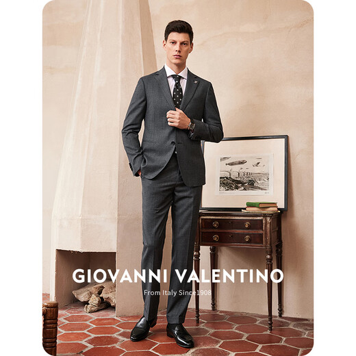 GIOVANNI VALENTINO wool crisp casual suit men's double slit business warm breathable blazer black gray 2X