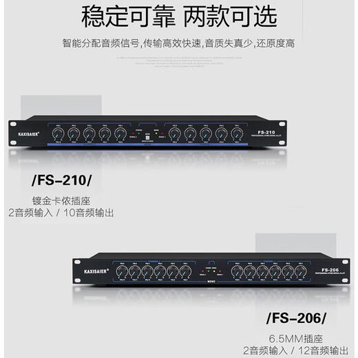 KAXISAIER audio signal distributor 2-in-10-out gold-plated XLR stage line array performance multi-amplifier splitter FS-206 12-way 6.5 audio port