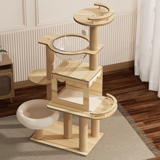 Tang Mijiji luxury upgraded cat climbing frame, cat nest, cat tree, play and sleep all-in-one cat frame, cat scratching post, household space capsule that does not occupy an area, 130cm space capsule wooden house model, 80% of people chose it