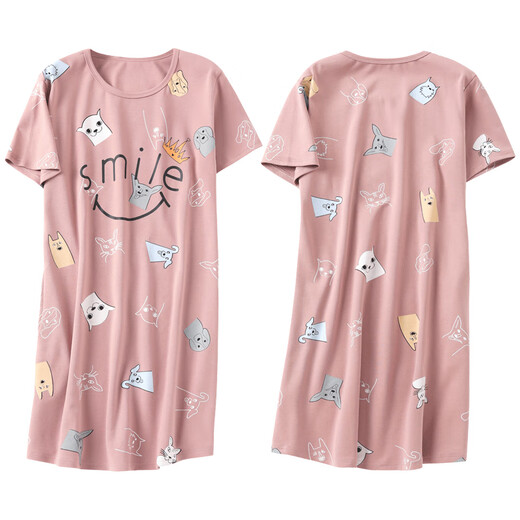 Hongdou (Hodo) nightgown for women's summer pure cotton short-sleeved 2025 new home clothing Internet celebrity women's summer over-knee pajamas dress C1105 3XL women (155-175Jin [Jin equals 0.5 kg])