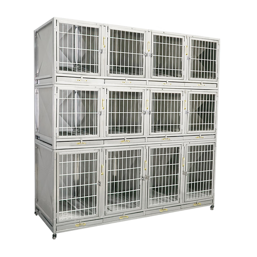 HKML double-layer stainless steel dog cage, hospital cage, small dog multi-layer mother cage, display cabinet, pet supermarket, hospital foster care cage, three layers, 9 doors, 158*70*195cm, front steel bar 304 material, new foster care cage (steel plate + steel rod)