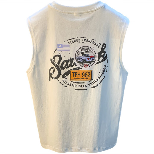 Qianji (QIANJI) American loose vest men's summer trendy printed sleeveless heavy vest casual sports sweatshirt white [HJ9906-1] M suitable for 90-108Jin [Jin equals 0.5 kg]