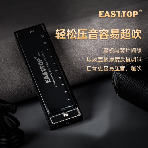 东方鼎（EAST TOP）布鲁斯口琴10孔嵌入式亮黑色盖板灰色塑盒T009 PADDY C调初学推荐