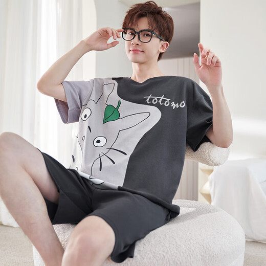 素芙露睡衣男夏季棉质短袖可爱卡通学生青少年男童初中生薄款家居服套装 s男 1398 女1396 XL 男