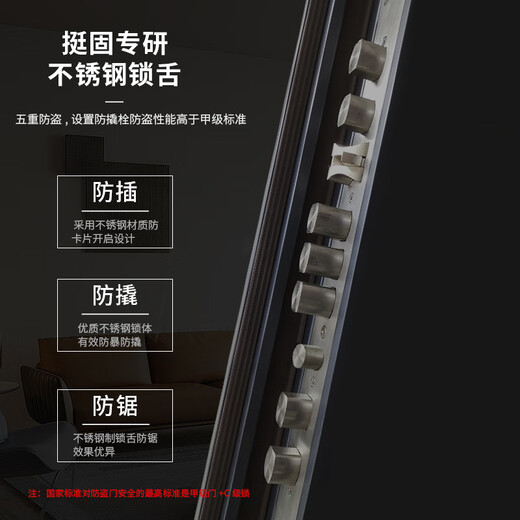 挺固加厚甲级防盗门入户门+防撬防爆安全门子母门+防火岩棉填充＋智能锁人脸识别 氟碳灰 2150*1050【单门，开向可选】 嵌入式全自动人脸识别智能锁