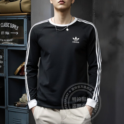 
Adidas Clover Men's and Women's Clothing 2025 Summer New Couple Slim Long Sleeve T-shirt Cotton Breathable Casual Sportswear Black/IA4877 M
