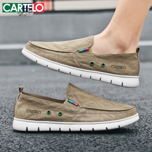 CARTELO men's shoes summer 2025 Korean version of canvas shoes men's breathable and versatile one-foot lazier casual shoes men khaki 41