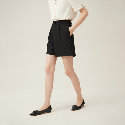 Fan Silann Irregular pantalones cortos de viajes altos de cintura alta 2024 Nuevos pantalones casuales del delgado y versátiles 24fs12099 Black XS
