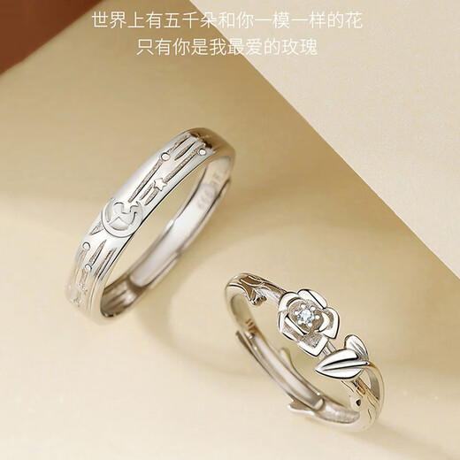 MZMZ Little Prince and Rose Couple Ring PT950 Platinum Adjustable Engagement Ring Birthday Gift for Girlfriend Couple Ring Live Pair