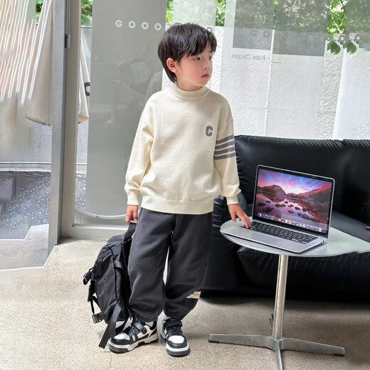 Zuoxi Boys' Velvet Pants Casual Pants 2025 New Children's One-piece Velvet Corduroy Trousers Trendy Gray 150