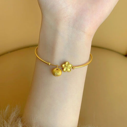 Mr. Ouyang's Little Fat Blessing Peach Blossom Bracelet Gold Color Bracelet Female Niche Simple and Exquisite Light Luxury Style Little Peach Blossom Bracelet Fat Blessing Peach Blossom Bracelet-58 Closed Mouth