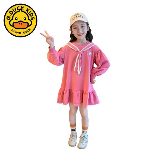 G.duck Girls Autumn Dress 2024 Western Style Children's Long Sleeve Sweatshirt Dress Spring and Autumn Mid-Long Skirt for Big Children Girls Pink 120 cm
