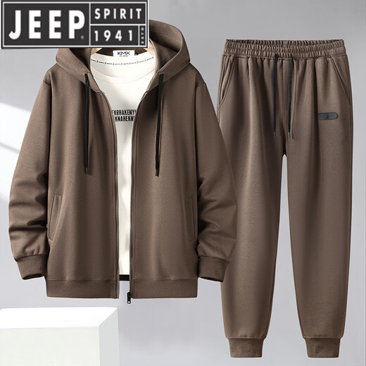 JEEP SPIRIT380斤大码运动套装男士开衫连帽春秋宽松休闲外套加肥加大两件套 【开衫】咖色759KMX 10XL【330-355斤】