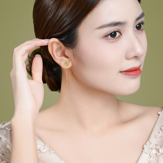 Chao Acer Huayun Yellow 18K Gold Earrings Earrings for Women Gold Lotus Lotus Leaf Lotus Earrings for Girlfriend’s Birthday Gift Lotus Leaf (Single Style)