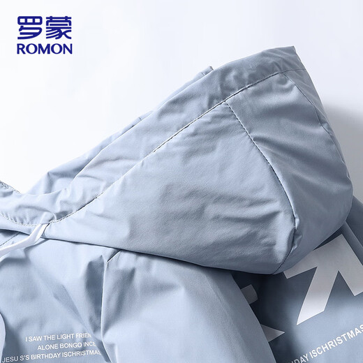 ROMON Jacket Men's Spring and Autumn Jacket Men's Hooded Trendy Casual Contrast Color Top Men's Light Blue XL