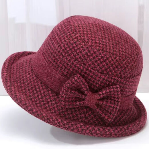 MANQIMEIYA Women's New Hat Women's Autumn and Winter Top Hat Woolen Basin Hat Middle-aged Older Hat Mom Hat Fashionable Fisherman's Hat Small Grid Woolen-Gray High Quality [55-58 Adjustable]
