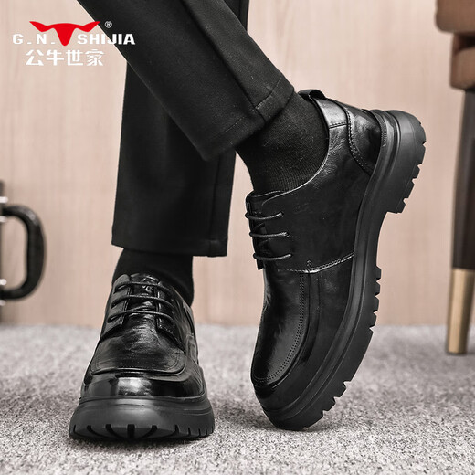 Bull family men's shoes 2025 autumn and winter new British style business casual leather shoes large toe heightening formal shoes men's wedding shoes