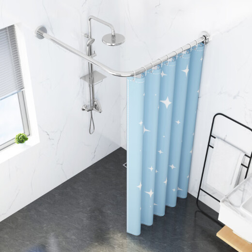 Shower curtain set, no punching, bathroom curved rod, shower, toilet type, shower, waterproof cloth-shaped partition, hanging curtain, romantic stripes (polyester fiber), shower curtain + rod + tree, no punching, new style A: Wall width (70-90*70-90