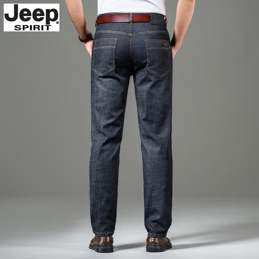 JEEP SPIRIT吉普牛仔裤男高腰深档秋冬厚款大码宽松直筒中年加绒长裤 679黑色 厚款 29