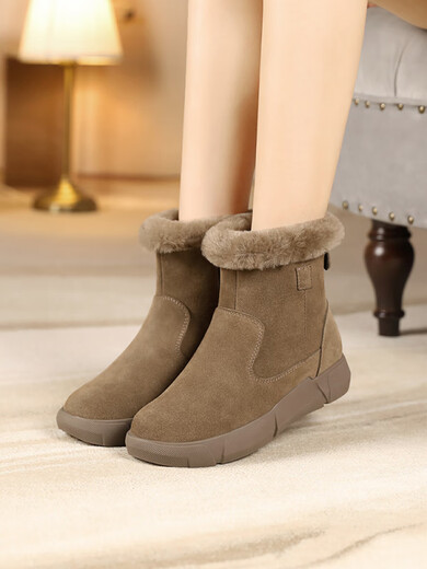 Brand broken genuine leather soft-soled snow boots for women anti-slip plus velvet thickened warm cotton short boots for women winter cotton shoes brown thick velvet 37